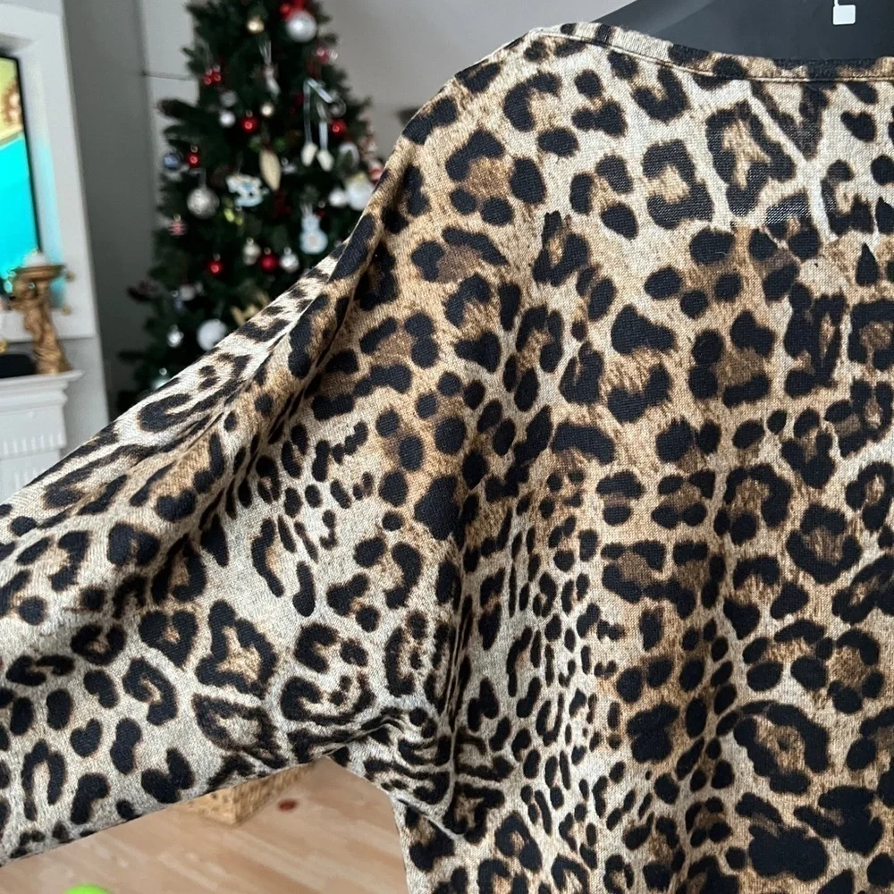 Apt 9 S Black Browns Leopard Print Shirt w/Button Detail Sleeves Drop Shoulder